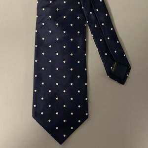 BARNEYS NEW YORK Navy White Polka Dot Silk Tie